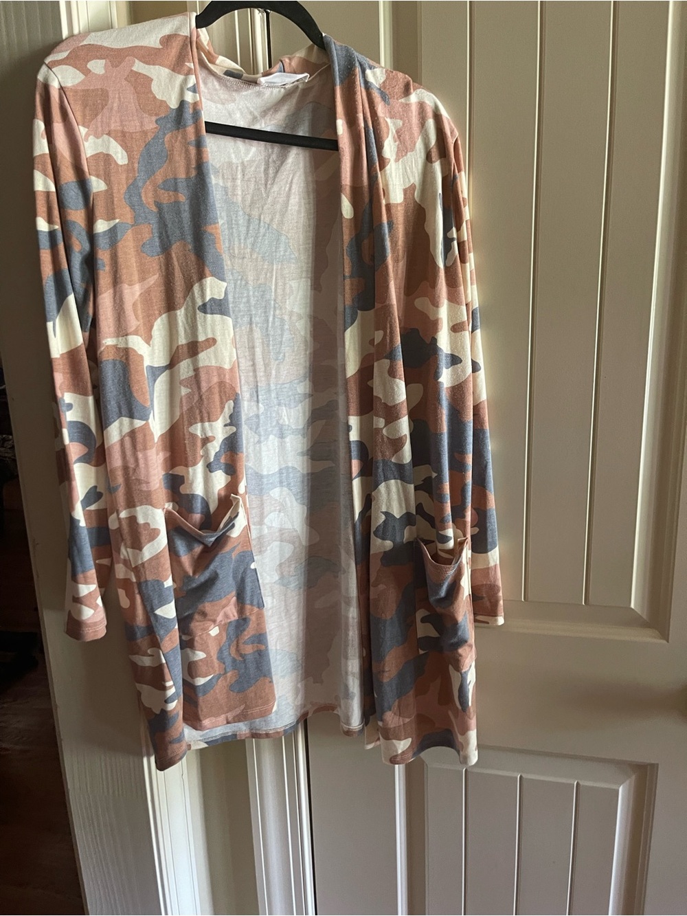Lightweight Camouflage Open Cardigan - Blush, Cream & Slate
